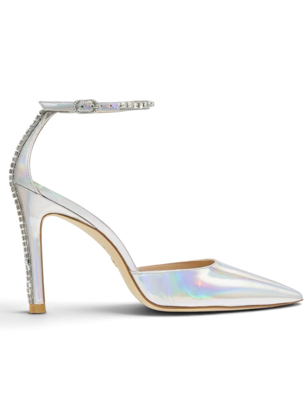 Stuart Weitzman Glam Crystal Patent Ankle-strap Pumps In Iridescent
